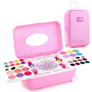 White Whale 2 in 1 Cosmetic Makeup Palette and Nail Art Kit for Kids with Portable Trolley Bag | Pretend Play Toy for Girls -Plastic , Multicolor