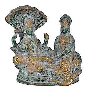 White Whale Lord Vishnu with Lakshmi Rest Upon Shesha Naag Brass Statue Religious Strength Sculpture Idol