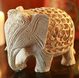 White Whale Hand Carved Stone Lucky Elephant in Elephant Figurine Beautifully Sculptured Lattice Jaali Work from a Single Block of Stone