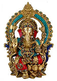 White Whale Lord Ganesh Murti Ganesha Idol Ganpati Brass Statue with Multicolor Stone Work for Home Decoration Showpiece