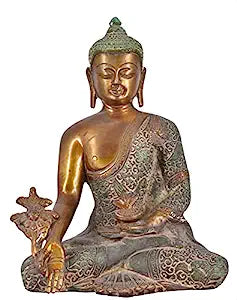 White Whale Brass Buddha Statue Murti for Home Decor Entrance Office Table Living Room Meditation Luck Gift Feng Shui Home Décor
