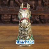 White Whale Antique Stone Finish Horse Brass Showpiece Religious Strength Sculpture Idol