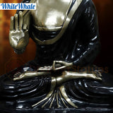 White Whale Brass Darshata Gautama (Mesmerizing Lord Buddha) in a Blessing Position - Opulent Black & Gold Finish