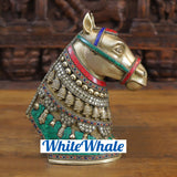 White Whale Antique Stone Finish Horse Brass Showpiece Religious Strength Sculpture Idol