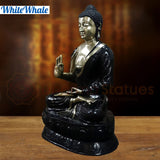 White Whale Brass Darshata Gautama (Mesmerizing Lord Buddha) in a Blessing Position - Opulent Black & Gold Finish
