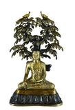 White Whale Brass Buddha Statue Blessing Under The Tree Murti for Home Decor Entrance Office Table Living Room Meditation Luck Gift Feng Shui