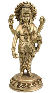 White Whale Brass Hindu God Lord Vishnu  Bhagwan Lord Vishnu Idol Statue Murti 8" inch