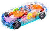 White Whale Musical Toy Battery Operated Transparent Gear Concept Racing Car Toys for Kids 360 Degrees Rotating with Bump & Go Action for Kids Light & Sound Toys (Pack of 1) Random Color Dispatch