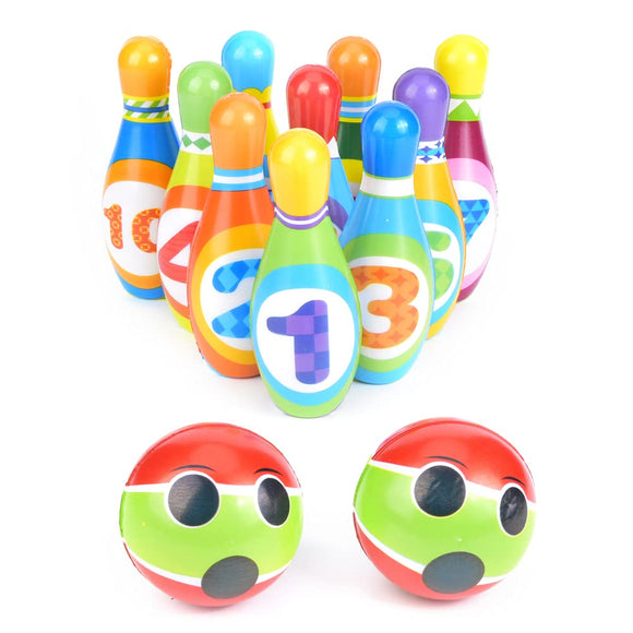 White Whale Bowling Pins and Balls, Kids Bowling Set, 10 Pins and 2 Balls, for Promoting Children’s Motor Skills Promoting Parent-child Relationship