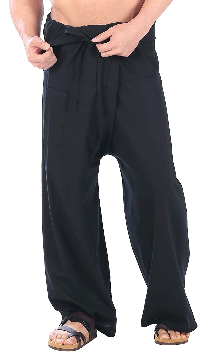 Whitewhale Mens Lightweight Cotton Thai Fisherman Pants Summer Hippie Yoga Pants Navy Blue