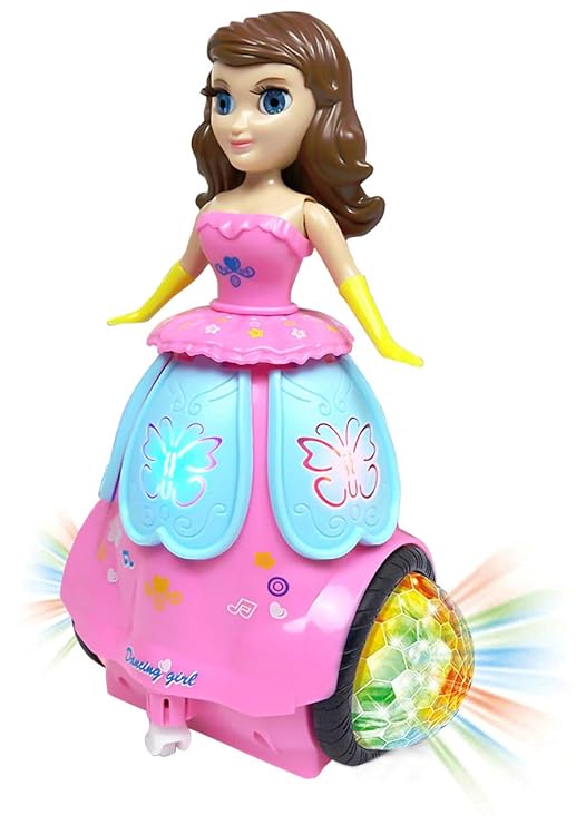 White Whale Musical Toys 360 Degrees Rotating Dancing Princess Doll with 3D Flashing Lights & Sound -Plastic,Pink(Pack of 1)