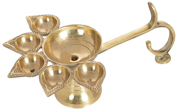 White Whale Brass Panchmukhi Deepak Oil Lamp Diya for Puja Home Temple - 5 Face For Puja