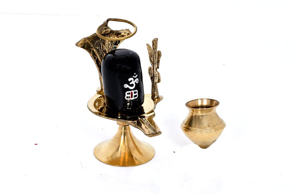 White Whale Brass Shiva Lingam Abhishek Patra with Trishul and Nag for Pooja Room