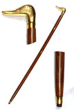 White Whale Duck Walking Stick - Men Derby Canes and Wooden Walking Stick for Men and Women - 37" Brown Ebony Brass Handle in Golden Tone Natural Wood Unisex Cane