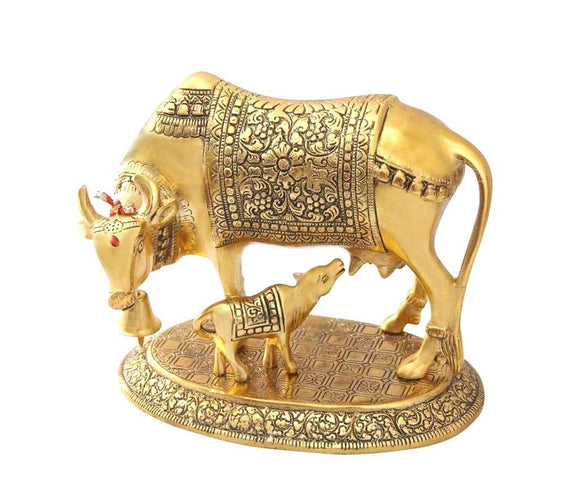 White Whale Metal Good Luck Holy Cow with Calf Statue/Metal Cow with Calf for Home Decor/Spiritual Showpiece Figurine Sculpture Vastu Decorative Handmade Home Office Showpiece Gifts