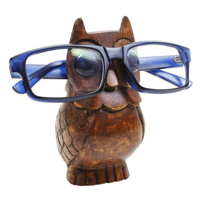 White Whale Wooden Owl Eyeglass Spectacle Holder Handmade Stand for Office Desk Home Décor Gifts