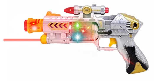 White Whale TOYS Battery Operated Laser Sound Gun with Music and Flashing Lights and Vibration, for Kids 2 Years & up, Multi Color(Assorted)
