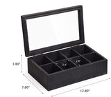 White Whale Tea Box Storage Natural Tea Chest Tea Bag Holder 8 Adjustable Tea Chest Compartments with Glass Window