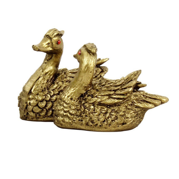 White Whale Fengshui Polyresin Mandarin Ducks for Love & Prosperity Home Decor and Gifting (Colour: Golden)