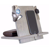 White Whale Wood Phone Docking Station with Key Holder, Wallet Stand and Watch Organizer Men's Gift MyFancyCraft Compatible with Any Phone