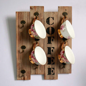 White Whale Wall-Mounted Wooded Coffee Mug Holder, Beer Mug Holder Kitchen Storage Rack