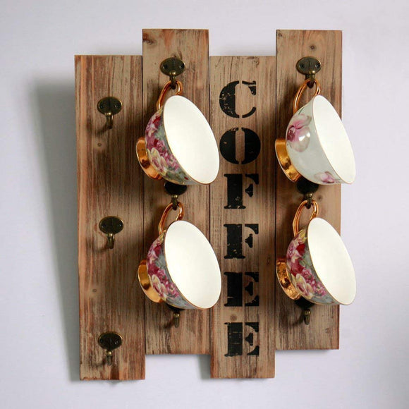 White Whale Wall-Mounted Wooded Coffee Mug Holder, Beer Mug Holder Kitchen Storage Rack