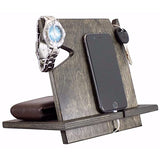White Whale Wood Phone Docking Station with Key Holder, Wallet Stand and Watch Organizer Men's Gift MyFancyCraft Compatible with Any Phone