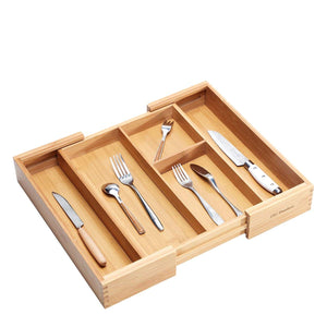 White Whale Drawer Dividers silverware tray Expandable Utensil Cutlery Tray Wooden Adjustable Flatware Organizer Kitchen Storage Holder for Knives Forks Spoons Accessories Gadgets