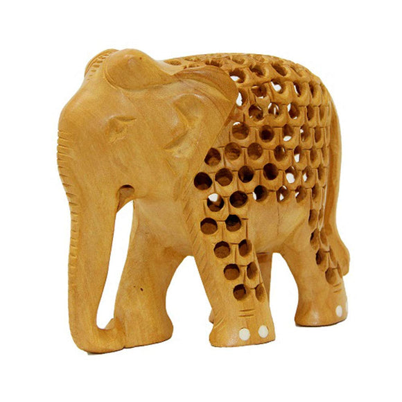 White Whale Wooden Jali Elephants with Baby Inside BABY Idol Feng Shui Good Luck Dignity worldwide Showpiece Gifts Set