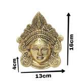 White Whale Metal Goddess Durga Face Mask Wall Hanging Showpiece Evil Eye Protection- Antique Gold, Small