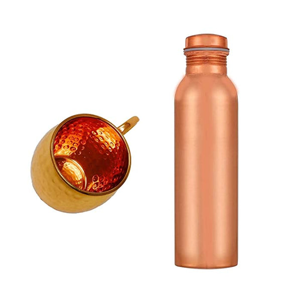 White Whale Pure Copper Water Bottle 30oz/900ml With One 16oz Copper Mule Mug