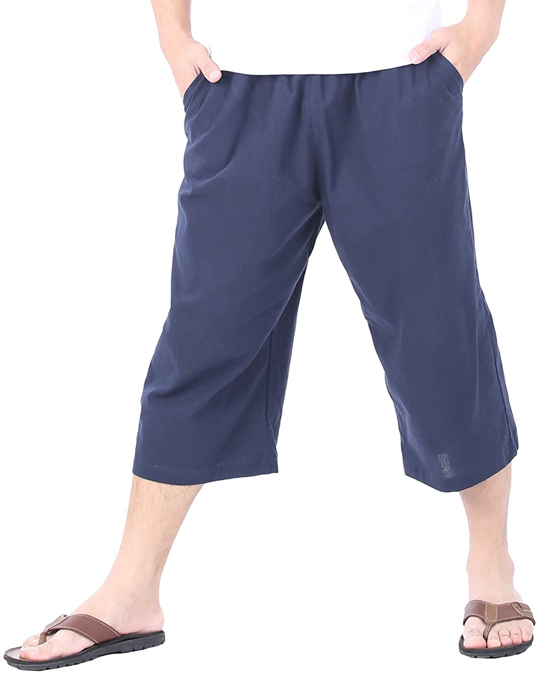 Whitewhale Men Cotton Casual Drawstring Loose Capri Yoga Pants Pyjamas