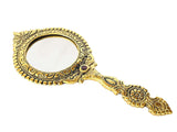 White Whale Beautifully Carved Round Shape Gold Plating Metal Hand Mirror for Makeup, Travelling, Salon Mirror & Decorative Mirror Antique Item for Wedding Gifts.