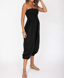 Whitewhale Women's 2 in 1 Hippie Bohemian Elastic Smocked Waist Harem Pants Casual Yoga Pants Jumpsuit