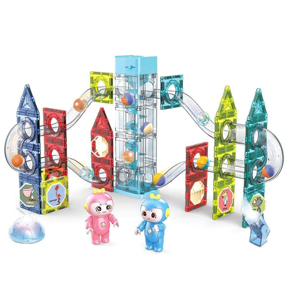 White Whale Light-Electric Magnetic Tiles- Building Blocks for Kids (82 Pieces) Elevator Marble Run | 3D STEAM Toys for Kids | Boys Girls