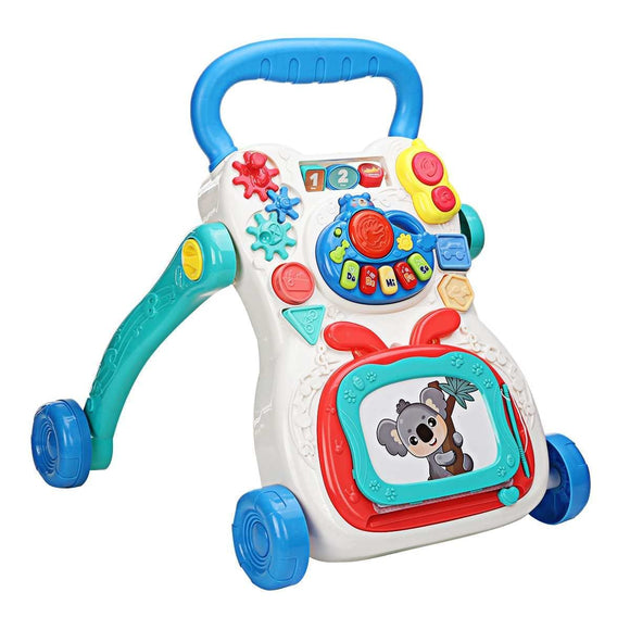 White Whale Walker with Wheels 3 in 1 Baby Walker Activity Center with Music Light Mini Mobile Sketchpad Sit-to-Stand Learning Walker Push Carts Toddler Removable Instrument Game Panel 6 Months +