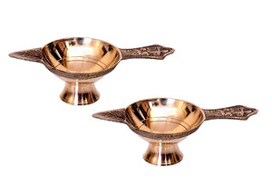 White Whale Handmade Indian Deep Diya Puja Brass Oil Lamp - Dia - 2 Inch (Set of 2)