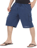 Whitewhale Mens Cotton Summer Casual Lounge Cargo Shorts Pants Elastic Waist