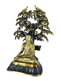 White Whale Brass Buddha Statue Blessing Under The Tree Murti for Home Decor Entrance Office Table Living Room Meditation Luck Gift Feng Shui