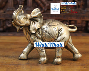 White Whale Leaf Carved Elephant in Glazing Aura Finish