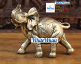 White Whale Leaf Carved Elephant in Glazing Aura Finish