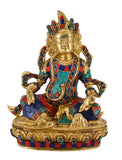 White Whale Kuber Brass Statue With Multicolor Stone Work Religious Strength God Sculpture Idol Home Decor