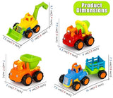 White Whale Unbreakable Automobile Car Pack of 4 Friction Powered Cars Construction Push and Go Car Tractor Bulldozer Cement Mixer Truck Dumper for 1 2 3 Year Old Boy Girl Baby Kids