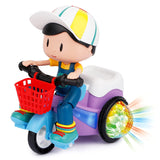 White Whale Stunt Tricycle Bump and Go Toy with 4D Lights, Dancing Toy, Battery Operated Toy Plastic for Boys Girls
