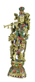 White Whale Krishna Statue | Big Brass Krishna Idol | Flute Krishna | Colourful Krishna with Stone Work | God of Love.