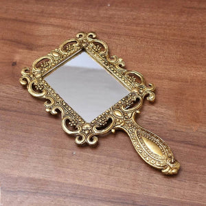 White Whale Beautifully Carved Square Shape Gold Plating Metal Hand Mirror for Makeup, Travelling, Salon Mirror & Decorative Hand Mirror Antique Item for Wedding,Corporative Gift Item
