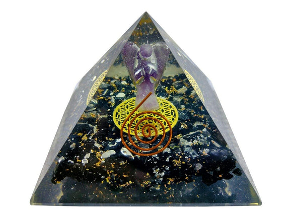 White Whale Angel Orgone Pyramid Gemstone Reiki Healing Black Tourmaline Orgone