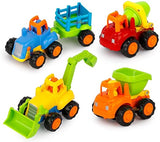 White Whale Unbreakable Automobile Car Pack of 4 Friction Powered Cars Construction Push and Go Car Tractor Bulldozer Cement Mixer Truck Dumper for 1 2 3 Year Old Boy Girl Baby Kids