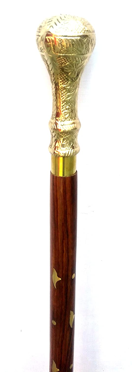 White Whale Round Brass Handle Walking Stick - Men Derby Canes and Wooden Walking Stick for Men and Women - 37