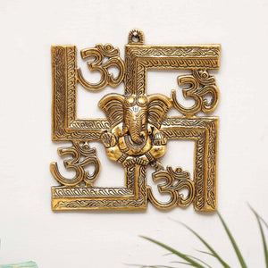 White Whale Ganesha Metal Statue,Ganpati Wall Hanging Sculpture,Metal Swastik Ganesha Murti Lucky for Home & Office,Religious Showpiec Gift idol on Diwali,Birthday,Wall Decorative Feng Shui Article